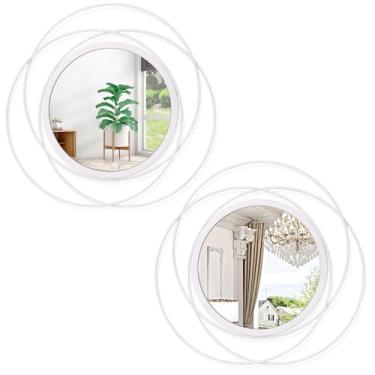 Imagem de HLFMVWE Conjunto de 2 espelhos redondos dourados espelhos de parede de metal decorativos, arte pequena parede redonda espelho doméstico, decoração sala de estar quarto banheiro entrada 30 cm