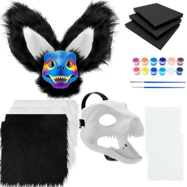 Imagem de Rtqqdv DIY Dino Mask Kit, 13 Pcs Hard Plastic Dinosaur Mask Furry Therian Dino Costume Kit, Animal Dinosaur Halloween Costume Party Cosplay Gifts(Black)