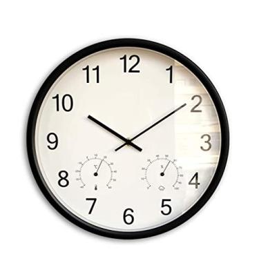 Imagem de XFNVXC Relógio de parede para quarto, simples, moderno, relógio de parede com termômetro, higrômetro, varredura, segundos, silencioso, redondo, sala de estar, quarto, escritório, relógio de quartzo