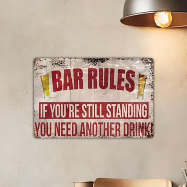 Imagem de Bar Rules Decoração de Sinal de Bebida Arte de Parede de Alumínio Rústico e Placa de Metal - 20 x 30 cm Decoração Vintage Interior Exterior para Casa, Escritório, Café, Quintal e Jardim