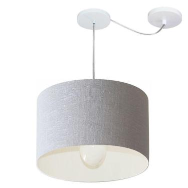 Imagem de Lustre Pendente Cilíndrico Com Desvio Md-4226 Cúpula Em Tecido 40x25cm Rustico Cinza - Bivolt