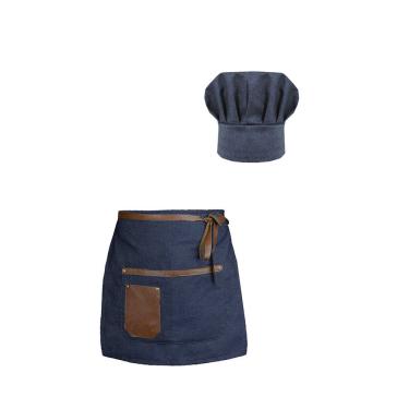 Imagem de Avental de Cintura Meio Corpo e Chapeu de Cozinheiro Jeans