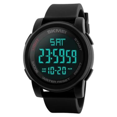 Imagem de Relógio Digital Masculino Esportivo, Resistente à Água 50M, Display LCD Claro, Pulseira de Silicone Macia, Multifuncional (Cronômetro/Alarme/Temporizador), Leve para Academia, Corrida e Atividades Eletrônico 1257BK
