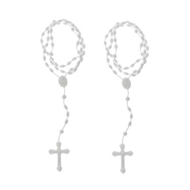 Imagem de YuanHolumid 2 peças de rosário de plástico branco colares luminosos catolicismo oração religiosa, colar de cruz para mulheres, colar de cruz para homens, colares de corrente feminina, joias