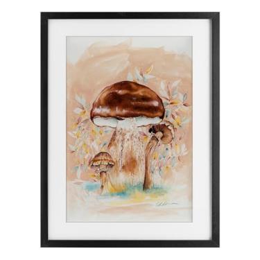 Imagem de Stupell Industries Impressão emoldurada preta trio de cogumelos terrosos marrom sob vidro, design por Cady Driver, 20 x 14