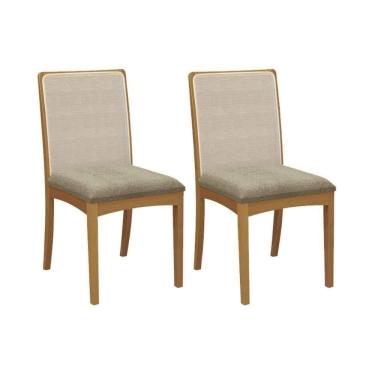 Imagem de Cadeira Sala De Jantar Lara 2cmm007ca Premium Madeira Maciça Kit 2 Un Carvalho/boucle Bege Fendi/tela Bege - Kappesberg