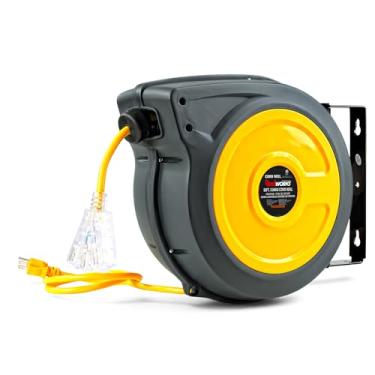 Imagem de ReelWorks Carretel De Cabo De Extensão Retrátil 12Awg X 50' Pés 3C/Sjtow Cabo Glow Strip E Conector Lightup Triple Tap Tecnologia Avançada De Retração Lenta (Srt)