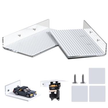 Imagem de Pacote com 6 prateleiras de acrílico flutuantes para parede, compatível com blocos de construção LEGO, prateleiras de dupla face com pinos de 40 x 40 cm para armazenamento e exibição de tijolos de