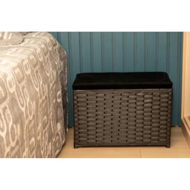 Imagem de Puff Baú Organizador 80 L Fibra Sintética com Assento Suede – Multiuso para Sala Quarto e Ambiente Decorativo (PRETO/PRETO)