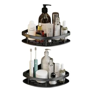 Imagem de Prateleira de Canto em L, Alumínio, Preta, 21x28x5cm, Multiuso, 2 Unidades, com Suportes e Parafusos