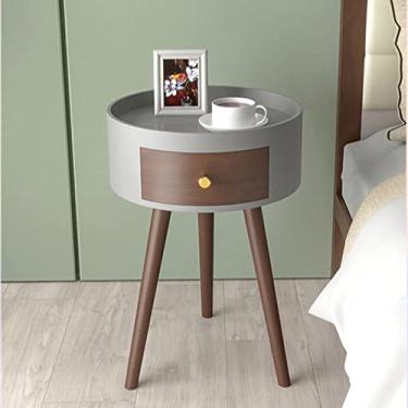 Imagem de HGTRH Mesa de cabeceira pequena para quarto, conjunto de 1 mesa lateral de quarto com gavetas, mesas de destaque para espaços pequenos, mesa de centro pequena versátil com armazenamento, alta