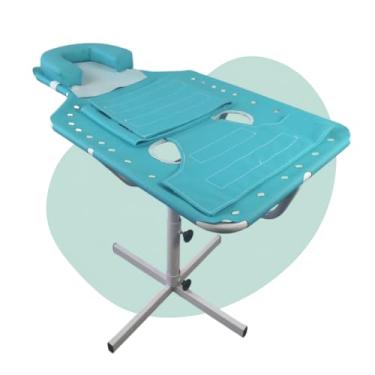 Imagem de Maca Odontológica Infantil com Ajuste de Altura, Turquesa, 92x51x55 até 75cm de Altura, Suporte 30kg, com Proteção para Cabeça e Cinto de Segurança, para Bebês e Crianças