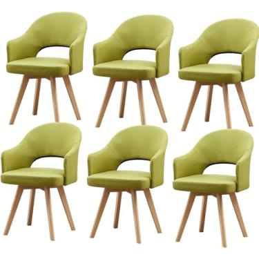 Imagem de Cadeiras giratórias modernas, cadeiras de jantar de meados do século com apoio de braço e pernas de madeira maciça preta para escritório em casa, cozinha, 6 peças