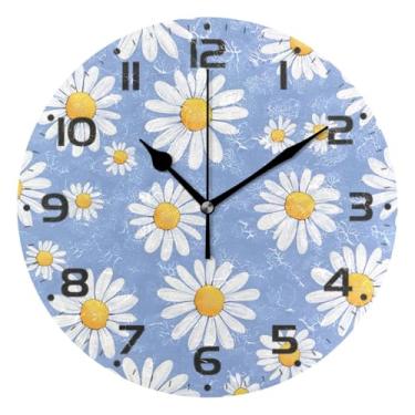 Imagem de JUZIHAI Lindo relógio de parede margarida silencioso, sem tique-taque, relógios de parede redondos operados por bateria, fácil de ler, relógio decorativo de parede para casa, cozinha, sala de estar