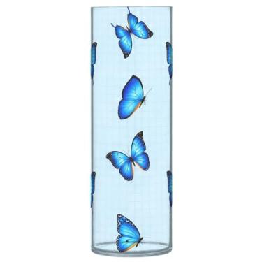 Imagem de JUZIHAI Vaso de flores com estampa de borboleta azul 9,9 cm x 30 cm de cilindro de plástico moderno para decoração de casa de centro de mesa de casamento
