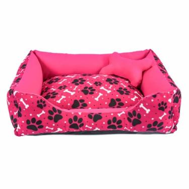 Imagem de Cama Pet para Cachorro e Gato Média | Confortável, Lavável e Impermeável | Zíper e Enchimento Removível(Ossinho Pink)