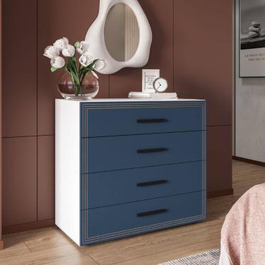 Imagem de Cômoda Valência 4 Gavetas Branco Azul Politorno Móveis