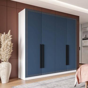 Imagem de Guarda Roupa Roupeiro 4 portas 4 gavetas Valência Branco Azul Politorno Móveis