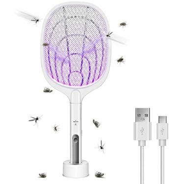 Imagem de Raquete Elétrica para Matar Moscas de 3000 Volts Mosquito Killer Recarregável via USB Lâmpada 2 em 1 Matadora Insetos com Grande Superfície Potência C