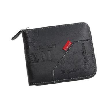 Imagem de Carteira Masculina Curta De Couro PU Com Zíper Para Moedas E Cartões -