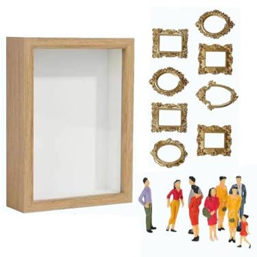 Imagem de Caixa de Sombra DIY Mini Museu com Molduras Douradas e Figuras, Kit de Moldura para Fotos e Memórias da Família (Wood-colored frame - with light)