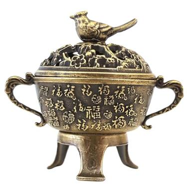 Imagem de Magpie Queimador de incenso de lótus de metal para queimador de incenso com alça para meditação de ioga, decoração de casa, estilo antigo