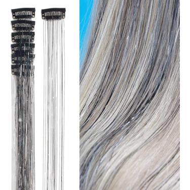 Imagem de Tinsel de cabelo 12 peças de extensões de tinsel de cabelo com clipe de 51 cm kit de enfeites de cabelo de fada para meninas, mulheres e crianças, acessórios de cabelo com glitter para festa de Natal