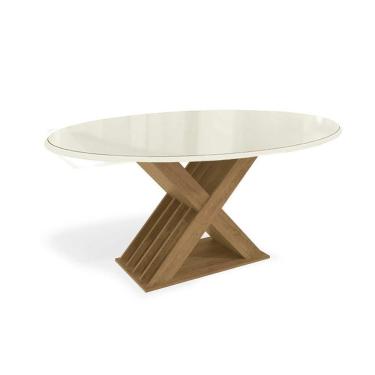 Imagem de Mesa Para Cozinha Graviola Com Tampo Madeirado Com Vidro 180x105cm Freijó Off White Kappesberg
