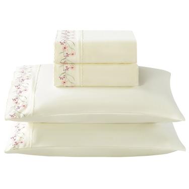 Imagem de Jogo De Lençol Rosaline Casal 4 Peças Micropercal 300 Fios Bordado - Flor Pink - 100% P...