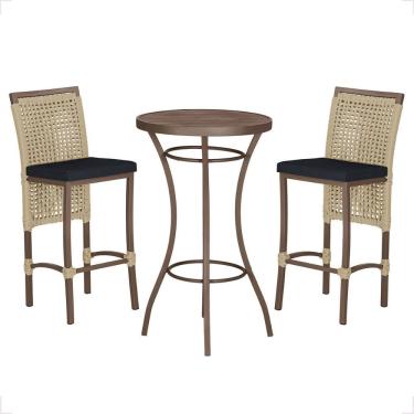 Imagem de Mesa Bistro E 2 Banquetas Roma Marrom Corda Náutica 12 Rami