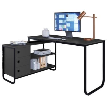 Imagem de Escrivaninha De Canto 3 Gavetas P1063 Grafite Preto Pp Milani Store
