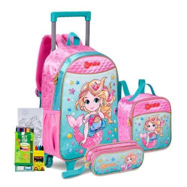 Imagem de Kit Mochila de Carrinho Infantil com Lancheira Clio Meninas, Sr24553, 