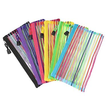 Imagem de MECCANIXITY Bolsas de malha com zíper, estojo de lápis colorido B6 sacos de arquivo de documentos organizador de armazenamento para material de escritório acessório de viagem, multicolorido pacote com 6