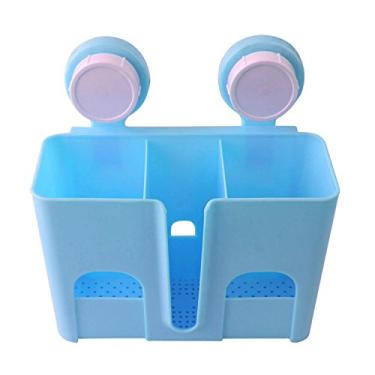 Imagem de HiCollie autoadesivo 3 compartimentos de cozinha, suporte de sucção, suporte de bancada de armazenamento de secagem com painel de drenagem, organizador de talheres de plástico para facas/garfo/colher/palitos azuis