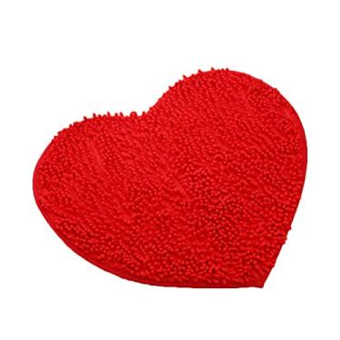Imagem de Tapete com estampa de coração da Vosary, capacho antiderrapante de microfibra, cor sólida, tapete antiderrapante (vermelho)