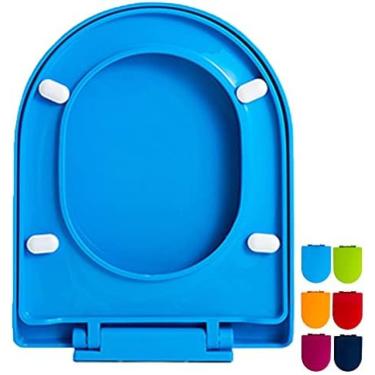 Imagem de Assento De Vaso Sanitário De Plástico Com Fechamento Macio, Assento De Vaso Sanitário De Tamanho Padrão De Liberação Rápida Resistente Para Família De Banheiro Com Dispositivo Ajustável,Céu Azul,C