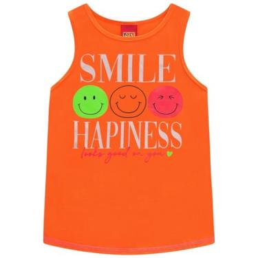 Imagem de Camiseta Regata Infantil KYLY Menina Smile Blusa Tam 4 a 8 Cor:Laranja;Tamanho:8