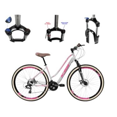 Imagem de Bicicleta Feminina 29 KSW Retro 27V Freio Hidráulico e Trava,15,Branco Rosa