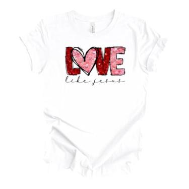 Imagem de Camiseta unissex com estampa Christian Valentine Love Like Jesus Bible Verse, Branco, XXG