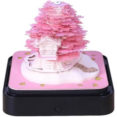 Imagem de Calendário de mesa com luzes LED, calendário de peças de tempo, bloco de notas de calendário 2024, bloco de notas 3D escultura em papel decoração de mesa para presente escolar escritório dom