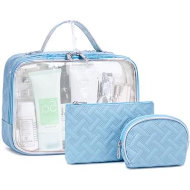 Imagem de Bluboon Conjunto de bolsa de maquiagem para meninas e mulheres, bolsa de higiene pessoal pequena bolsa de cosméticos bolsa de maquiagem fofa bolsas de maquiagem, Azul arco-íris, Bolsa de maquiagem