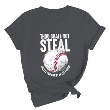 Imagem de Camiseta feminina de beisebol estampada gola redonda camiseta solta manga curta túnica camiseta de beisebol verão, Cinza escuro - C, M