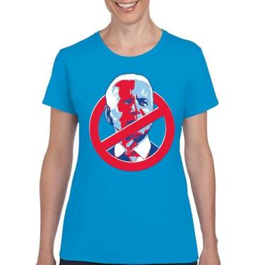Imagem de Camiseta No Biden Anti Sleepy Joe Republican President Pro Trump 2024 MAGA FJB Lets Go Brandon Deplorable Camiseta feminina, Azul claro, M
