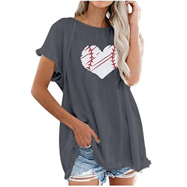 Imagem de Duobla Camiseta de beisebol feminina plus size estampada casual solta túnica camisetas grandes gola redonda 2024 moda primavera, A-2-cinza, XXG