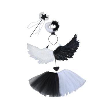 Imagem de simhoa Fantasia de Anjo para Meninas, Roupas de Halloween para Crianças, Brincadeiras de Faz de Conta, Preto Branco