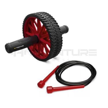 Imagem de Kit Rodinha Abdominal Dupla Vermelho + Corda de Pular Vermelho Profiss