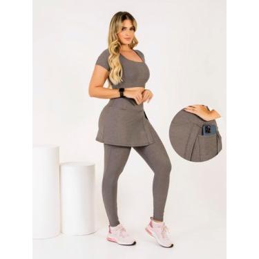 Imagem de Conjunto Calça legging Saia Fenda Com Bolso Top Cropeed Moda Evangélic