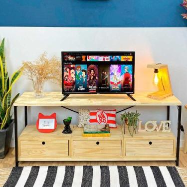 Imagem de Rack de TV Industrial de Ferro e Madeira Style Square 3 Nichos Uno com