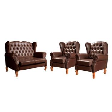 Imagem de Conjunto Imperador Sofá com Poltronas Chesterfield Decoração Retrô Vin
