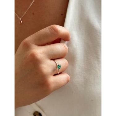 Imagem de Anel de Prata 925 Legítima Solitário Zircônia Verde Turmalina Fa Rabel